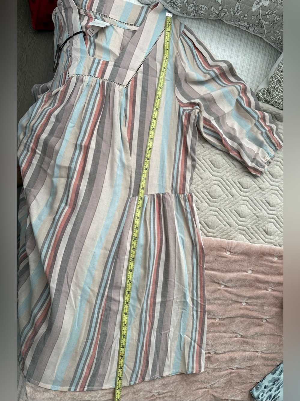 Knox Rose Striped Babydoll Dress in Muted Blue, Tan & Rust - Picture 4 of 4